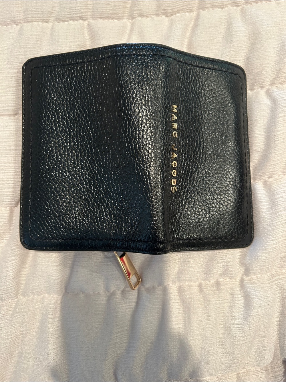 Marc Jacobs Black Textured Leather Card & Key Wallet with Gold Logo